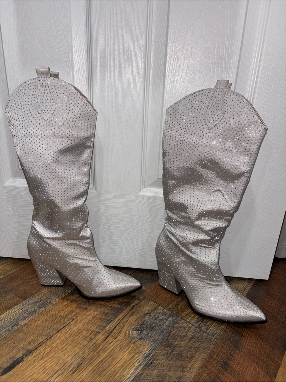 Women’s Silver Rhinestone Mid-Calf boots